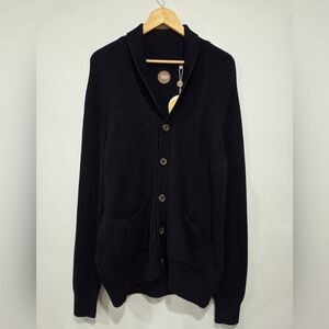 Common People Navy Shawl Collar V-Neck Button Up Ribbed Knit Cardigan Preppy M